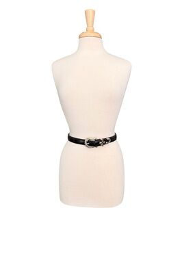 Vintage Coldwater Creek Croc Black Leather Belt with Decorative Silver Buckle S